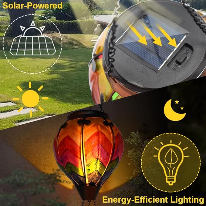 Hot Air Balloon Solar Lantern with Flickering Flame Hanging Solar Lanterns Outdoor Lights Waterproof Lanterns Decorative Garden Patio Yard Party Decor Wavy-Colorful + Sunflower
