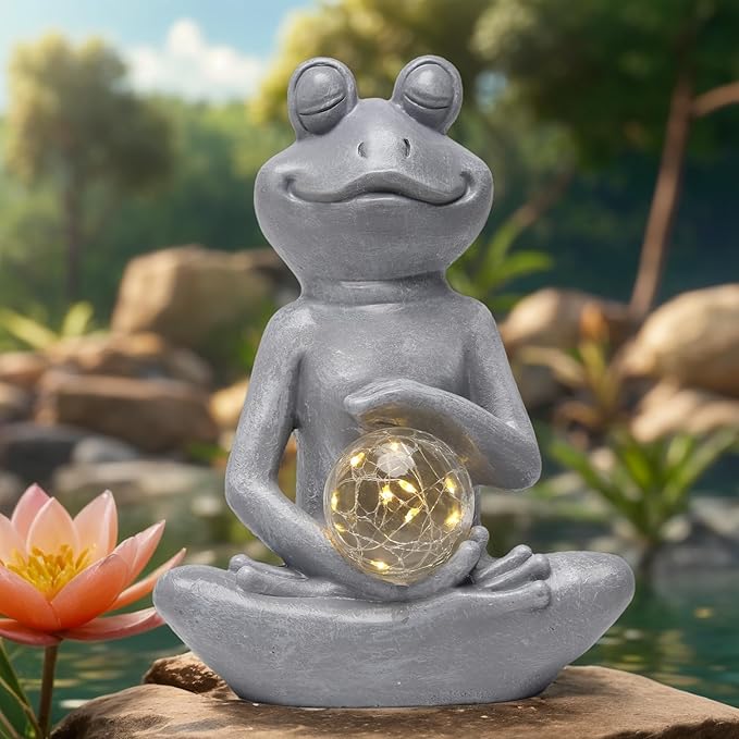 halpssfm Solar Meditating Yoga Frog Statue - Housewarming Gifts for Women/Mom - Zen Garden Figurines for Lawn, Patio, Yard, Porch Decor - Gift Ideas