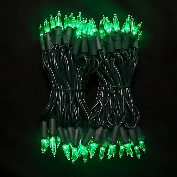 Green LED Christmas Lights - 100 Count Green Christmas String Lights for Tree, Party, Holiday, Indoor and Outdoor St. Patrick's Day Decorations, 33 Feet Green Wire, UL Certified, Connectable