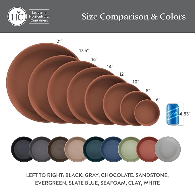 The HC Companies Flower Pot Saucers - Plastic Plant Saucer for Outdoors & Indoors - Traditional Design Plant Pot Trays for Water Drainage - Durable & Stylish Round Plant Tray (8-inch Evergreen)