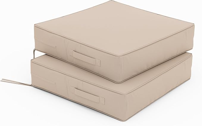 Patio Chair Cushions 19 X 19 X 4 Inch Waterproof Outdoor Seat Cushions for Patio Furniture, Outdoor Sofa Couch Pads with Ties & Handle, Set of 2, Sand