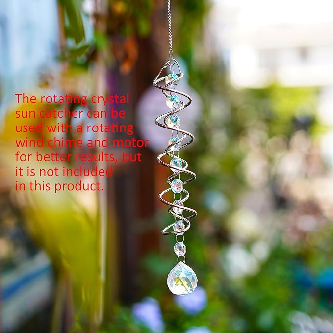 H&D HYALINE & DORA 17.7in Crystal Sun Catcher,Colorful Hanging Suncatcher with Octagonal Beads and Chain,Gazing Ball Spiral Tail,Rainbow Crystals for Indoor Outdoor Garden Decoration