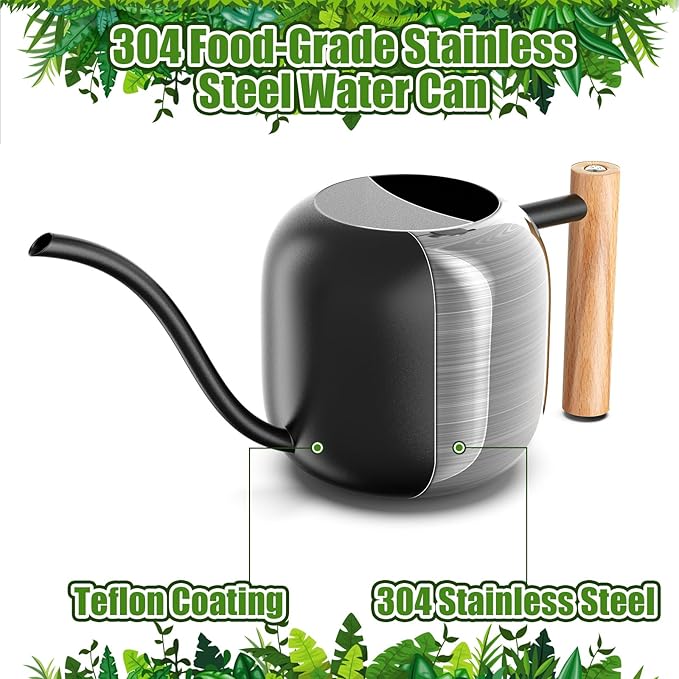 Green Moon Water Can Indoor Plant Black 1.2L/41oz with Long Spout Small Water Can Metal Watering Can Pot for Indoor House Plant Bonsai Outdoor Garden Flowers Decorative