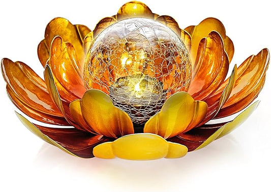 Solar Flower Light Outdoor Christmas Decorative,Garden Solar Powered Lights,Yard Solar Glass Ball Light with Metal Petal for Tabletop Decor Birthday Gift for Her,Christmas Gifts for Women