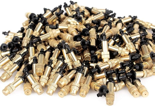 Adjustable Copper Atomizing Nozzle, Drip Irrigation Sprayer, Micro Nozzle Garden Cooling Irrigation Equipment (25 pcs)(Black+Gold)