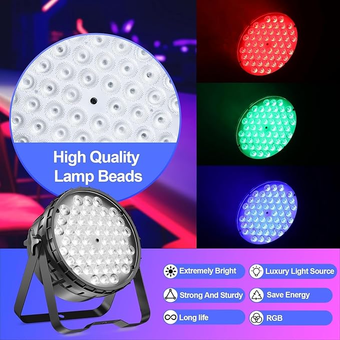 BETOPPER Stage RGB LED Par Lights, DMX Sound Activated Strobe Wash for Party, Wedding, Club, Festival