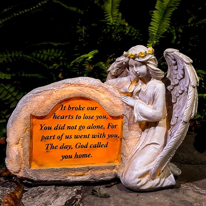 DKJOCKY Solar Angels for Cemetery, Angels Memorial Stone Gifts with Solar LED Light Garden Statues Grave Decorations for Cemetery, Sympathy Gifts for Loss of Loved One