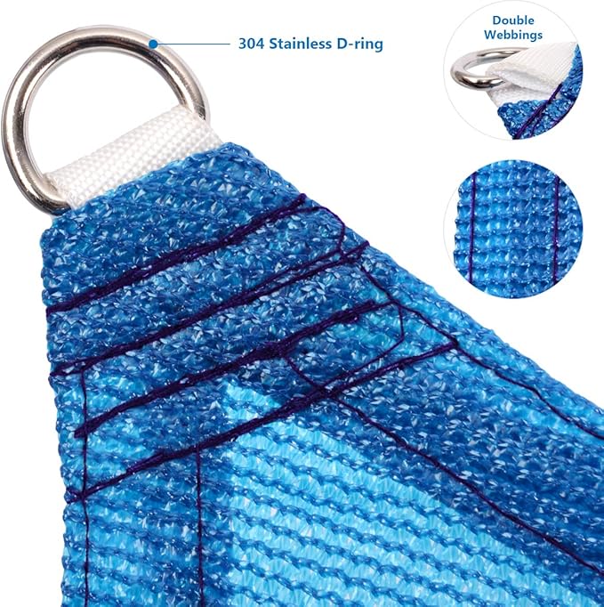 Eden's Decor Straight Flat-Edged Sun Shade Sail Rectangular 8' x 16' Blue UV-Blocking Outdoor Canopy Fabric Cloth Awning for Pergola Patio Garden Backyard Custom Size