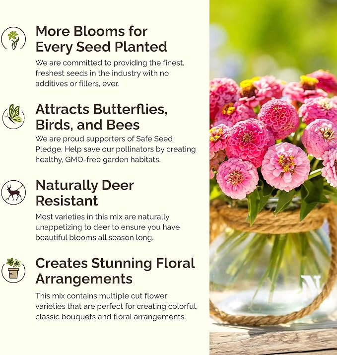 Eden Brothers Tickled Pink Flower Mixed Seeds for Planting, 1/4 lb, 120,000+ Seeds with Cosmos, Cornflower, Zinnia | Attracts Pollinators, Plant in Spring or Fall, Zones 3, 4, 5, 6, 7, 8, 9, 10