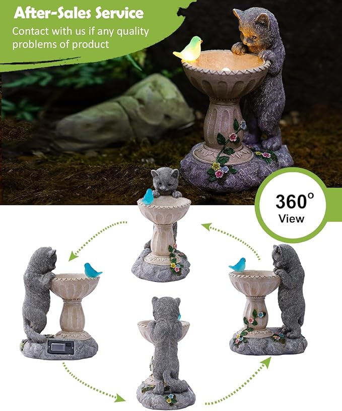 Nacome Solar Cat Birdbath Garden Decor: Outdoor Statues Ornaments for Outside Decoratios Yard Art Lawn Porch Patio Balcony - Birthday Gifts Choice for Mom Grandma Women Lover