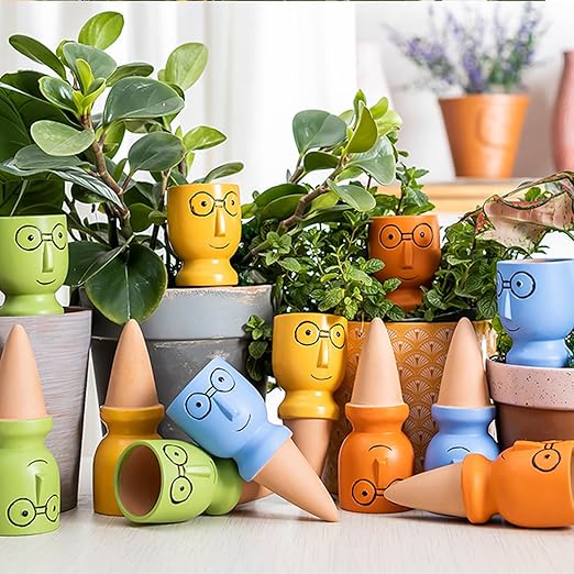 4 Pack Terracotta Watering Spikes, Vacation Self-Watering Planters Devices - Continuous Moisture with Slow Release Watering System - Perfect for Indoor Outdoor Plants (Big Head)