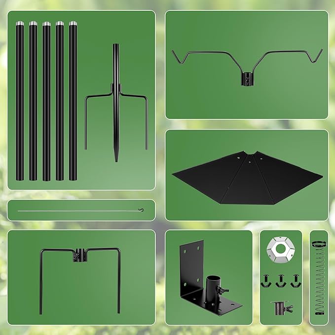 Bird House Pole, 95 Inch Heavy Duty Bird Feeder Pole Mount Kit for Outdoors, Adjustable Feeding Stand, with 2-Hooks, Metal Squirrel Baffle and 5-Prong Base, for Birds Watching