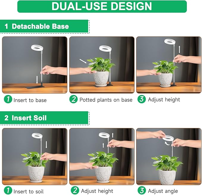 Grow Lights for Indoor Plants,Full Spectrum Plant Lights for Indoor Growing with with 3/9/12H Timer, 3 Color Modes, 10 Brightness, 6.5"-26" Height Adjustable Small Grow Light, 2 Pack(3.4in)