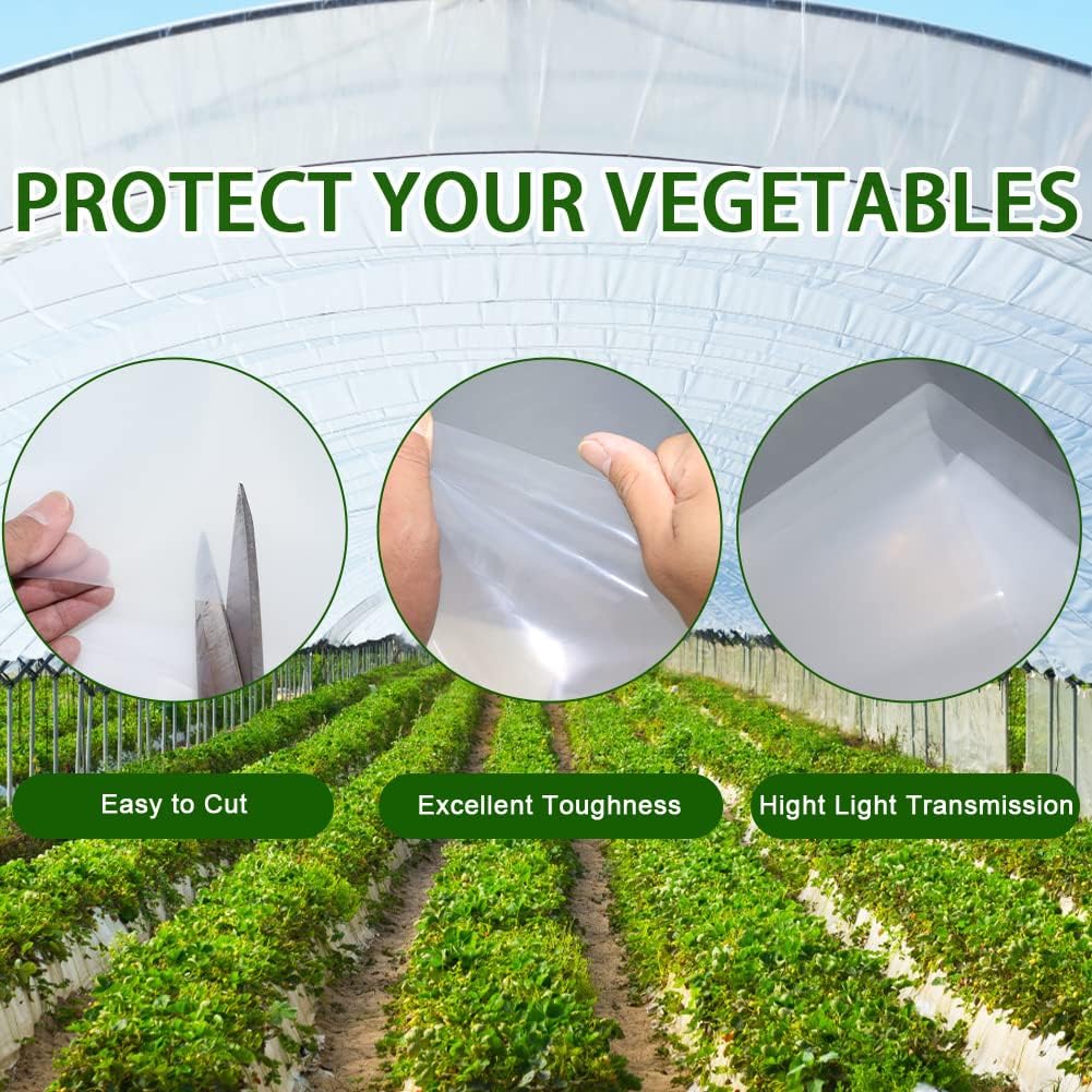6 mil Greenhouse Plastic Film Sheeting Cover 16 x 26 Ft UV Resistant Clear Polyethylene Film Green House Hoop Farm Plastic Cover for Gardening, Farming, Agriculture
