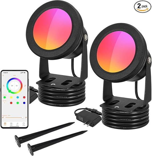 Halloween Outdoor Spotlights, 2 in 1 Smart 15W Color Changing Landscape Lights RGB Landscape Lighting Waterproof Spot Lights Outdoor for Yard Garden Patio Lawn Decoration, 2Pack