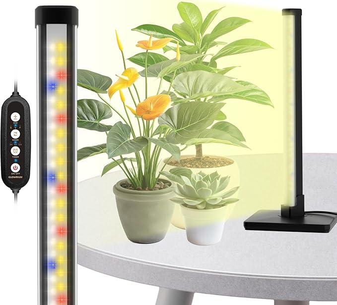 GLOWRIUM Standing Grow Light for Indoor Plants, 15in Full Spectrum Vertical Plant Light,3 Light Modes, Auto-Timer,6-Level Dimmable, Suitable for Wide Area Coverage in Indoor Plants (1-Section)