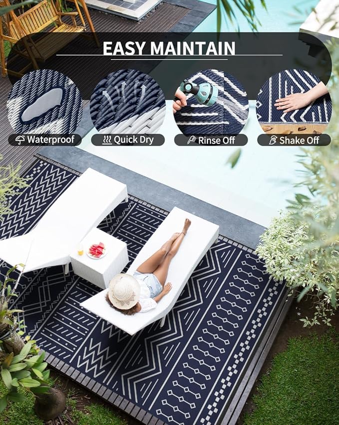 COCOER Outdoor Rug Carpet Waterproof 9x12 ft Patio Rug Mat Indoor Outdoor Area Rug for RV Camping Picnic Reversible Lightweight Plastic Straw Outside Rug for Patio Decor Decoration Boho Rug