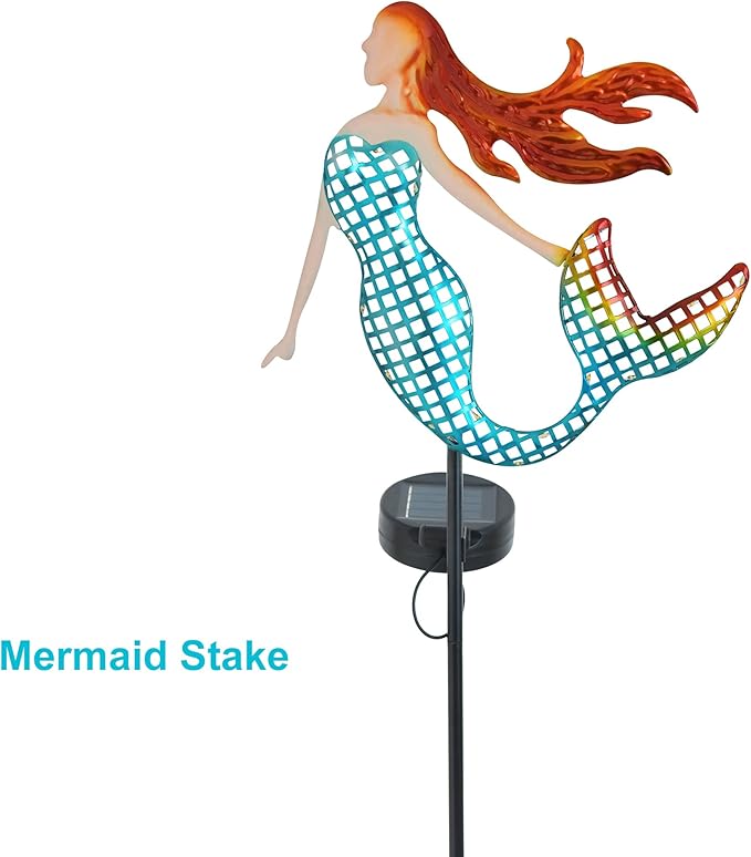 ARTER Solar Mermaid Garden Stake Light, Blue Nautical Ocean Themed Outdoor Waterproof Solar Yard Light with 3.6 Feet 22 LED Fairy Lights for Pathway Patio Lawn Poolside, 37 Inches Tall (Pack of 1)