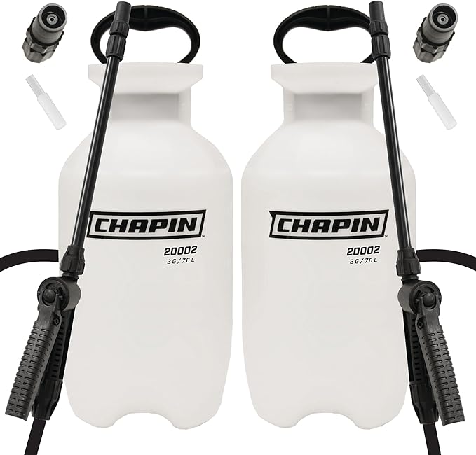 Chapin 20024: Value Pack, 2-Pack, 2-Gallon SureSpray Lawn and Garden Poly Tank Sprayer with Anti-Clog Filter for Yard, Lawn, Weeds, and Plants, Translucent White