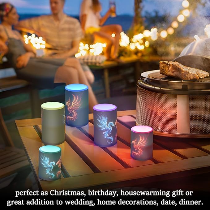 Flickering Flameless Candles, Dragon Phoenix LED Candles with Remote Timer, Set of 2 Battery Operated Candle for Valentine Wedding Birthday