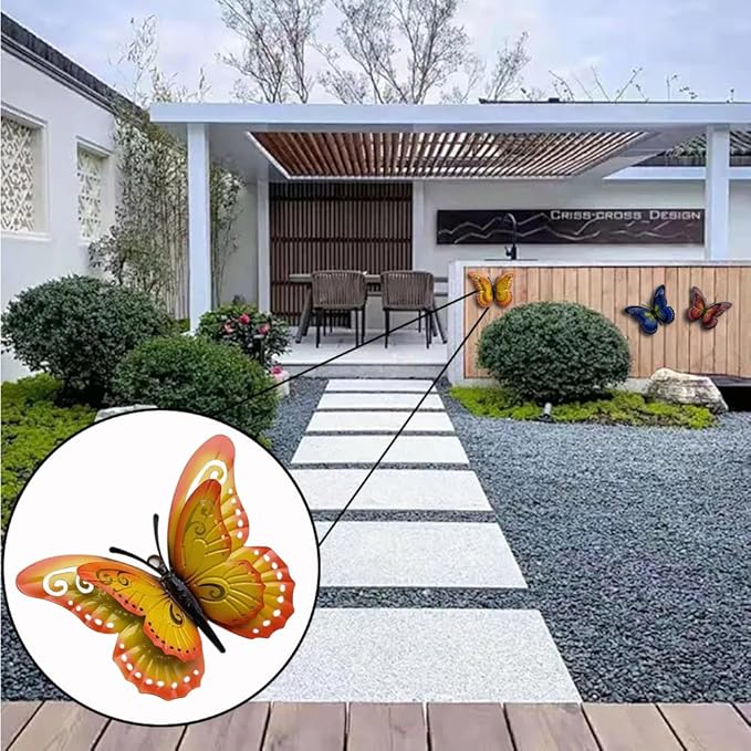 3 Pcs Metal Butterfly Wall Decor, Colorful Animal Wall Panel - Perfect Home Decor Accent with Yellow, Red, and Blue Butterfly (Butterfly)