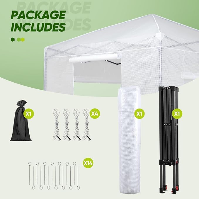 EAGLE PEAK 8x8 Portable Walk-in Greenhouse, Pop-up Indoor Outdoor Garden Green House, Zippered Doors and Windows, PE Cover, White