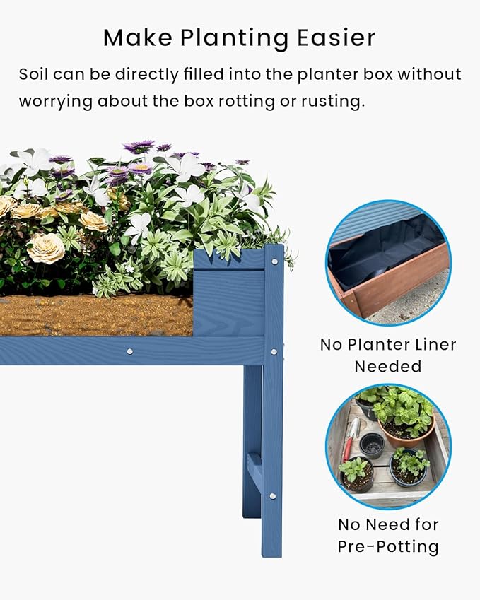 HDPE Raised Garden Bed with Legs, Outdoor Weather-Resistant Elevated Planter Box Stand for Seeds, Herbs, Flowers, Vegetables (Navy Blue)