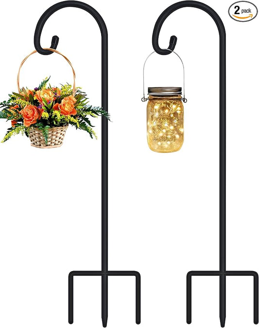FEED GARDEN Adjustable 48 Inch Small Shepherd Hooks for Outdoor, Garden Hooks for Lanterns, Shepard Hooks for Hanging Plants, Bird Feeders, Solar Lights, Mason Jars, Weddings Decor,2 Pack