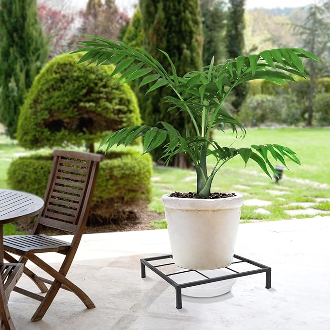 9.8" Metal Heavy Duty Potted Plant Stand Flower Pot Holder with Saucer Indoor Outdoor Rustproof Iron Garden Container Square Supports Rack for Planter ,2 Pack(iron color )