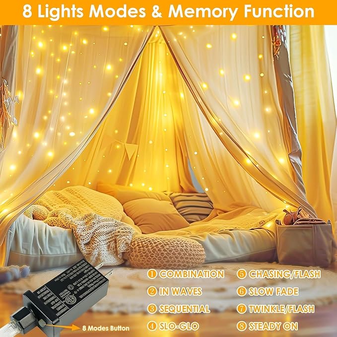 Extra Long 99Ft 300 LED Fairy Lights Plug in, Waterproof String Lights Outdoor & Indoor 8 Modes with Timer, Twinkle Light for Girl's Room Garden Birthday Halloween Christmas Decorations (Warm White)