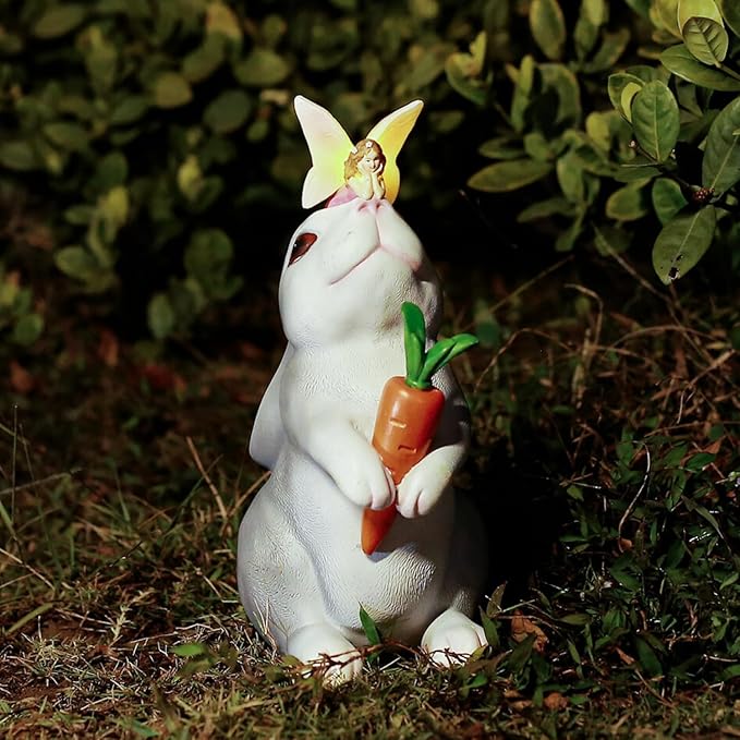 Bunny Rabbit Decor, Bunny Rabbit Statue, Solar Garden Statue for Outside, Solar Garden Yard Patio Decor, Outdoor Statue for Garden, Outdoor Decor, Gardening Gift for Women, Easter Decorations