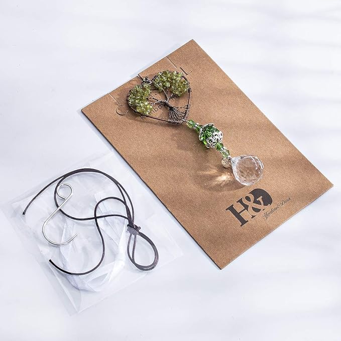 H&D HYALINE & DORA Tree of Life Car Rearview Mirror Hanging Ornament Pendant Accessories Fengshui Suncatcher (Green)