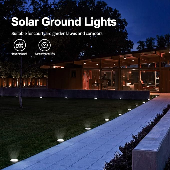 pozzolanas 16 Packs Solar Ground Lights-Cold White, 8 LED Solar Garden Lights Waterproof Outdoor Landscape Lights for Lawn Pathway Yard Driveway