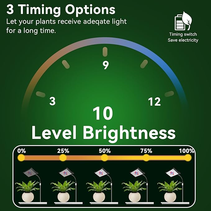 Grow Lights for Indoor Plants Full Spectrum Led Plant Grow Lights 3/9/12H Timer，10 Dimmable Levels， Adjustable Stand 23-67 inches， Flexible Gooseneck， Grow Lamp for Large and Small Plants with Stand
