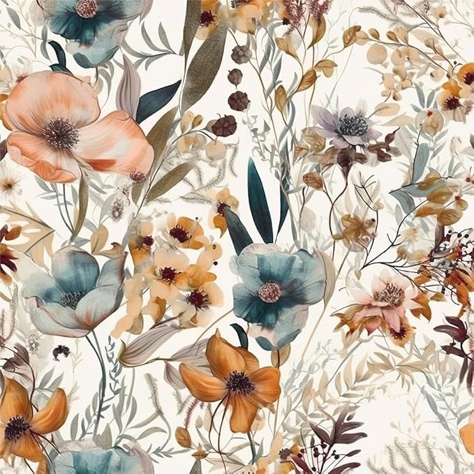 Boho Flowers Brown Leaf Plants Botanical Peel and Stick Wallpaper Self Adhesive Removable Easy Peel Off Stick on Wall Paper for Bedroom Cabinet Renter Friendly