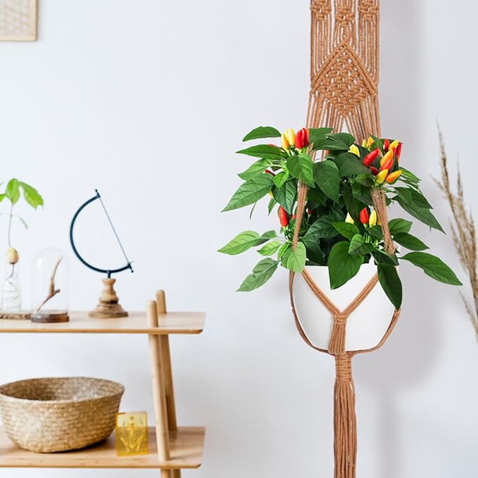 Hoteam 12 Pcs Macrame Plant Hangers Macrame Hanging Planters for Indoor Plants Handmade Boho Hanging Baskets Flower Pots Holder for Outdoor Home Wall Decor