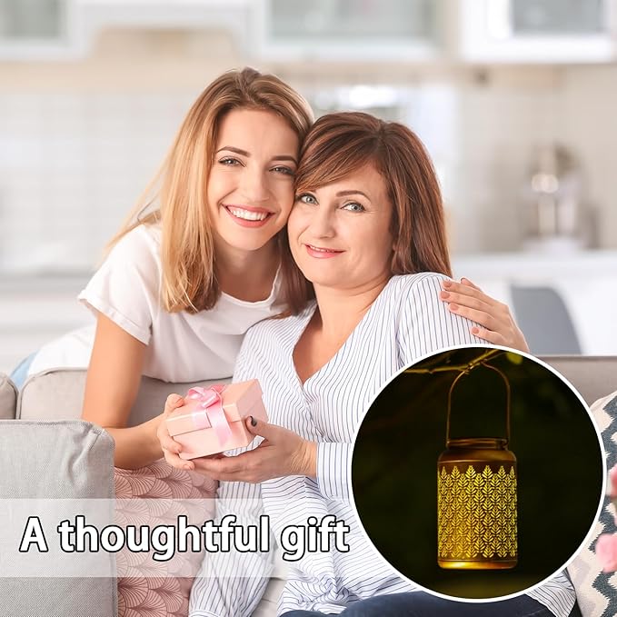 2 Pack Solar Lanterns Outdoor Waterproof - Birthday Gifts for Women, Men, Mom, Solar Lights Outdoor Hanging Garden Decor for Outside, Patio, Outdoor, Yard, Lawn, Balcony Grass