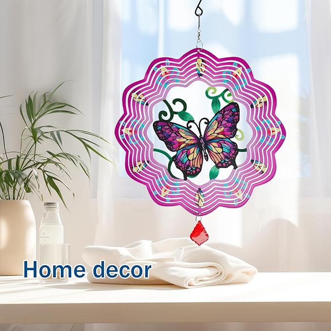 Butterfly Metal Wind Spinners - 12 Inch Hanging Metal Wind Spinner for Outdoor & Indoor Decor, Butterfly Kinetic Sculpture for Christmas Ornament Gifts, Yard Art and Garden Decorations