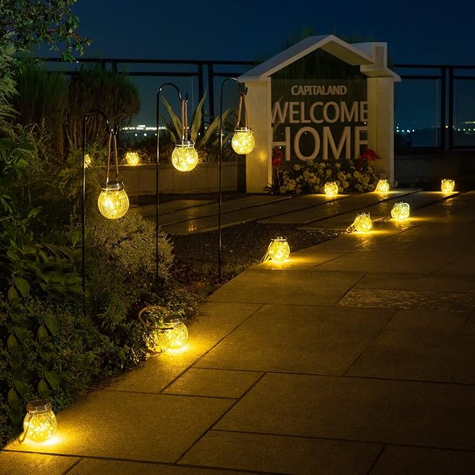 ROSHWEY Solar Lanterns Outdoor Waterproof, 4 Pack Garden Lights Outdoor Lantern Paito Decor Christmas Gifts Solar Globe Lights Outdoor Hanging for Backyard Porch Balcony Decoration, Warm White
