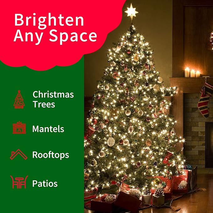 Ultra-Bright Connects End to End Warm White Christmas Mini Lights 100L 19.6Ft UL Listed Incandescent Bulb String Light Set for Indoor and Outdoor Holiday Garden Party Christmas Tree Decor