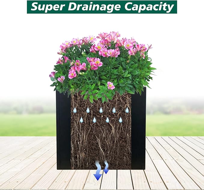 Galvanized Steel Planter Box Black Metal Planter Large Square Indoor Outdoor Planters Cube Steel Heavy Duty Flower Pot 20Inch Powder Coating Modern Commercial Residential for Patio, Deck, Yard, Garden