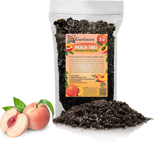 Premium Peach Potting Soil Mix - Optimal Nutrient-Rich Blend for Thriving and Juicy Peaches - 3 Quart