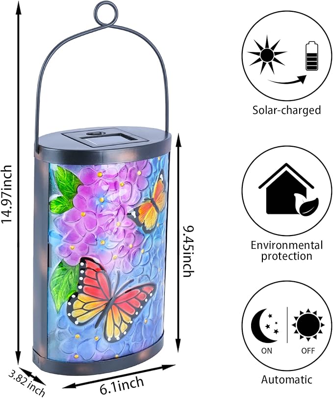 Hanging Solar Lantern Outdoor Waterproof LED Solar Lights Butterfly Decorative Lanterns Tabletop Lamp for Outdoor Patio Garden Yard Decor