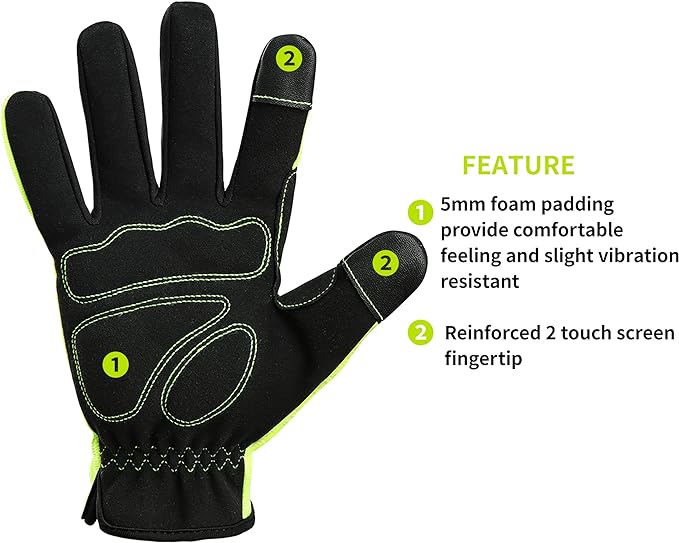 DULFINE High Performance Work Gloves For Men(3 Pairs Pack),Hi-Vis Yellow Color,High Dexterity Touch Screen For Multipurpose,Excellent Grip (Large)