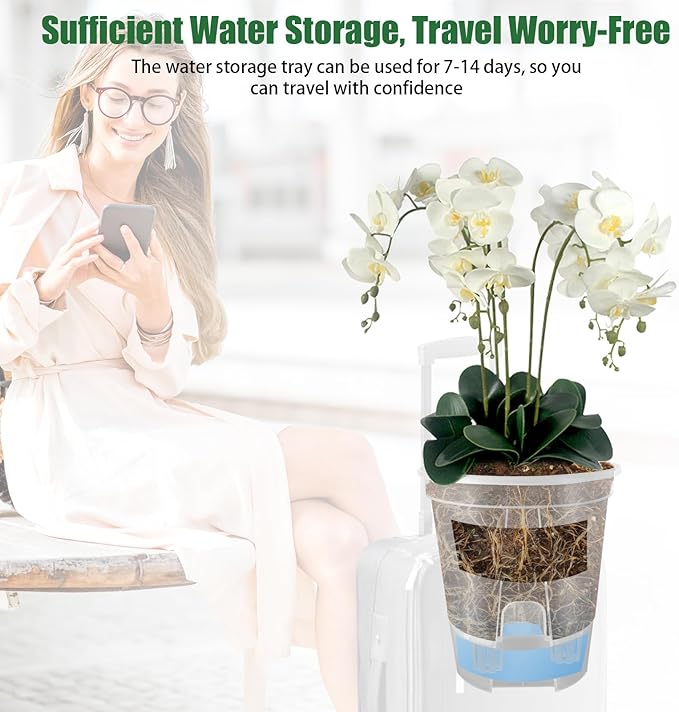 Cdd's Path 5-Pack 6 Inch Self Watering Pots Set with Holes for Indoor/Outdoor Plants,Planter Pot with Watering Hole/Reservior and Air Pipes,Clear