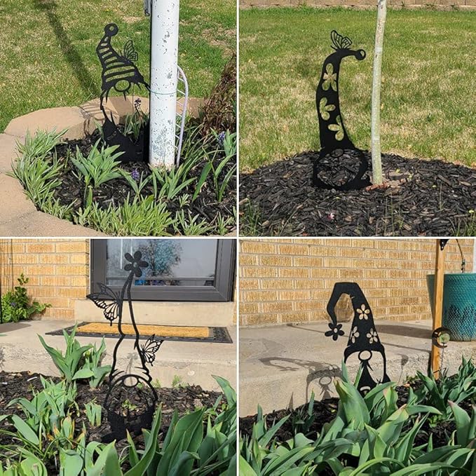 RealSteel Metal Garden Gnomes Outdoor – Steel 4 Pack Lawn Ornaments & Statues, Funny Yard Decor, Weatherproof Garden Decoration, Gift for Gardeners (Penny Vein)