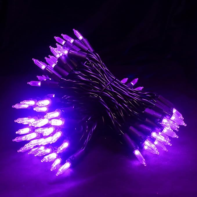 Purple Halloween LED Lights - 2 Pack 100 Count Purple Christmas String Lights for Tree, Party, Holiday, Indoor/Outdoor Halloween Decorations, 2 Sets 33 Feet Black Wire, UL Certified, Connectable