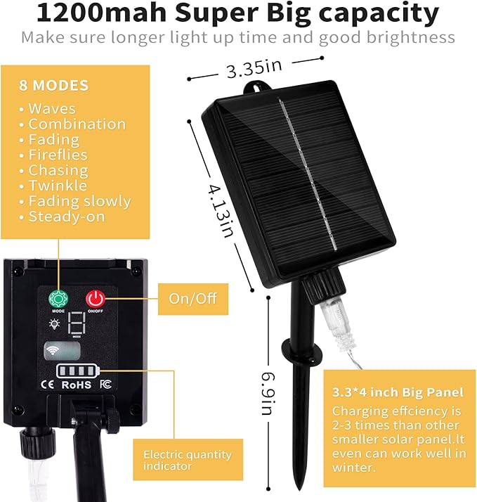 32.8 * 6.56FT Large Size Solar Curtain Lights Outdoor, 8 Modes Icicle Lights, Solar Garden Christmas Decortions for Patio, Gazebo, Eaves, Fence, Tree, Porch (White)