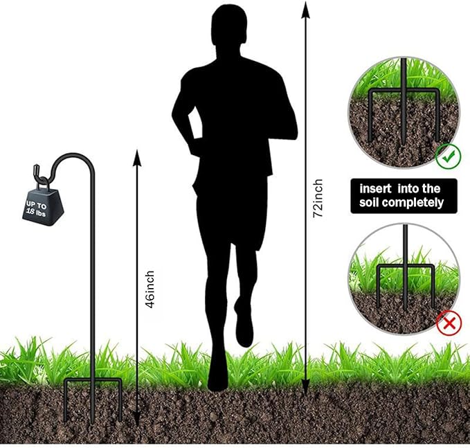 CMASTER Shepherd Hook for Outdoor, 1 Pack 61 Inch Bird Feeder Pole with 5 Prong Base Heavy Duty Adjustable Garden Hook for Hanging Plant, Hummingbird Feeder, Lantern(61 Inch)