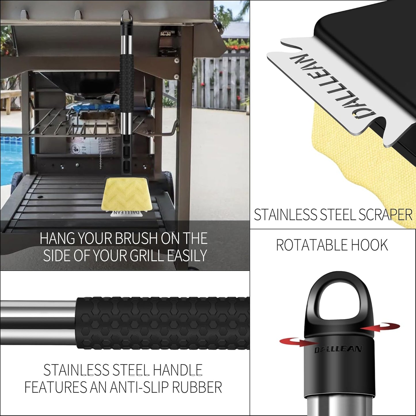 BBQ Grill Brush Bristle Free for Outdoor Grill, Replaceable Head Cleaning Brush, Steam Grate Cleaner, BBQ Cleaning Brush, Scraper for Grill Grates, Safe Barbecue Grill Brush